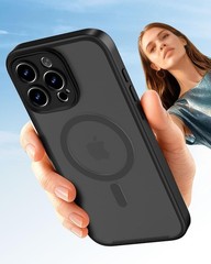 Magnetic for iPhone 15 Pro Case, Translucent Matte, Black with Built-in Camera C