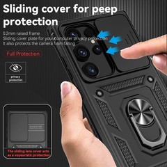 Protective Black Case for Samsung Galaxy S24 Ultra with Camera Lens Cover & HD S