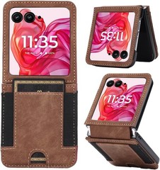 Leather Wallet Case for Motorola razr 2024 2025 2026, Rugged Flip Card Holder in
