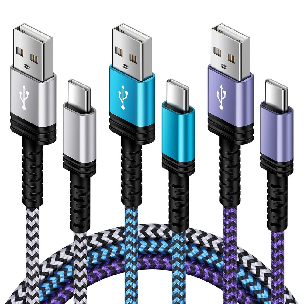 5FT Braided USB A to Type C Cable Fast Charging Power Cord 3 Pack USB C Charger