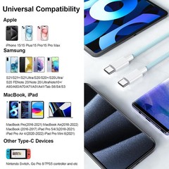 2Pack USB C to USB C Charger Cable 6FT for iPhone 15 60W Fast Charging Cord