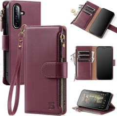 Samsung Galaxy A36 5G/A56 5G Wallet Case with Card Holder, PU Leather, Wine Red
