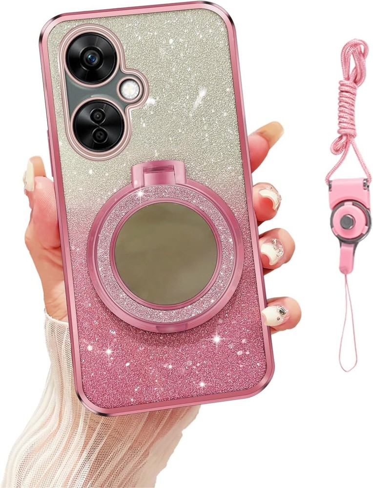for Nord N30 5G Case with Lanyard Strap Glitter Bling Makeup Mirror Luxury Plati