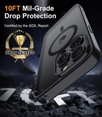 Magnetic for iPhone 15 Pro Max Case with Screen Protector and Wrist Strap, Black