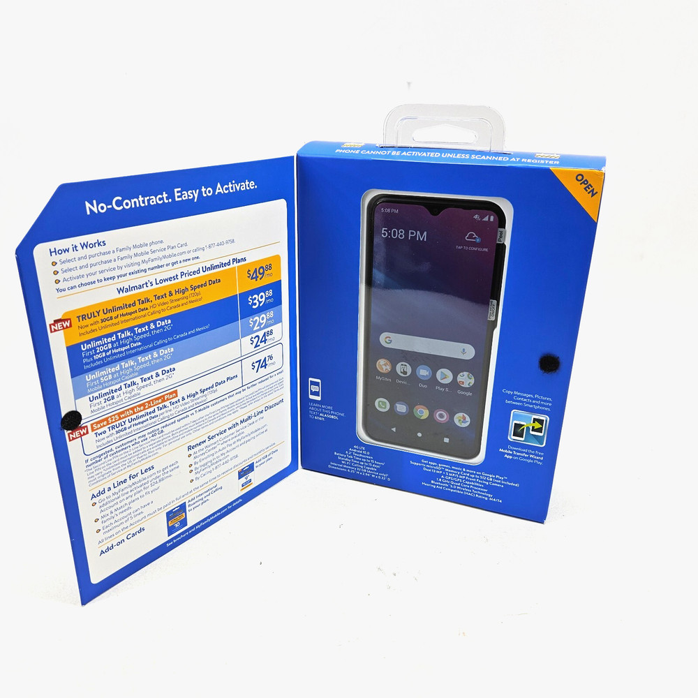 TCL Prepaid Walmart Family Mobile 6.22” HD+ A2X 32GB Android Black Smartphone