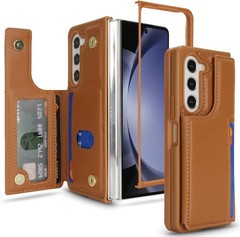 Light Brown Wallet Phone Case for Samsung Galaxy Z Fold 5, RFID Blocking with Ca