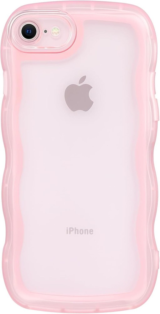 Cute Case for iPhone SE 2020/ SE 2022, Curly Wave Frame iPhone 7/8 Clear Pink Co
