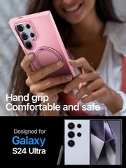 360 Rotatable Magnetic Ring Stand Case for Samsung Galaxy S24 Ultra Pink Militar