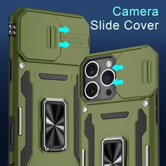 Olive Green Case for iPhone 16 Pro Max, Military Grade Shockproof with Slide Cam