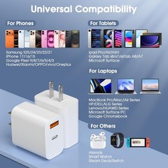 40W Dual Port USB-C Fast Wall Charger for iPhone 15/16/17 Pro, 10FT Cable