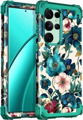 Three Layer Heavy Duty Full Body Case for Galaxy S24 Ultra, Shockproof Green Des