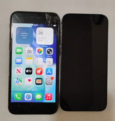Lot of 2 Apple iPhone, 12 mini and SE 2020, both broken for parts or repair