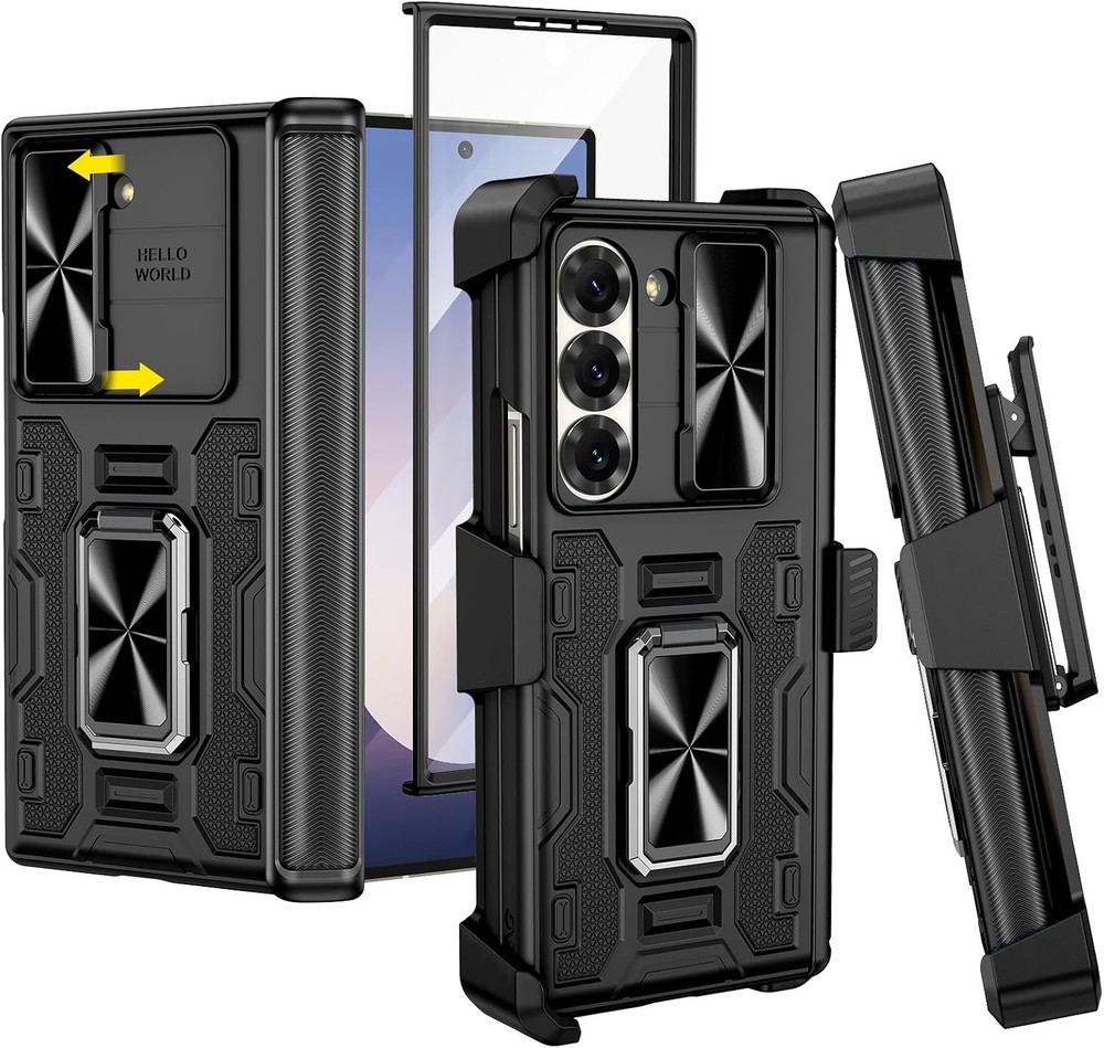 Galaxy Z Fold 6 Case with Kickstand, Hinge Protection & Belt Clip Holster – Blue