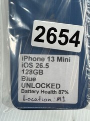 Apple iPhone 13 Mini iOS 26.5 128GB Blue Unlocked Battery Health 87% *WORN*