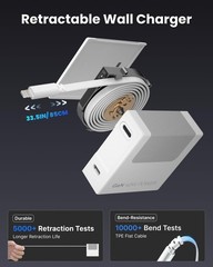40W Fast USB-C Wall Charger for iPhone 14/13/12 33.5in Retractable Cable
