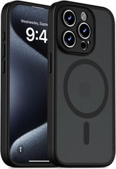 Magnetic for iPhone 15 Pro Case, Translucent Matte, Black with Built-in Camera C