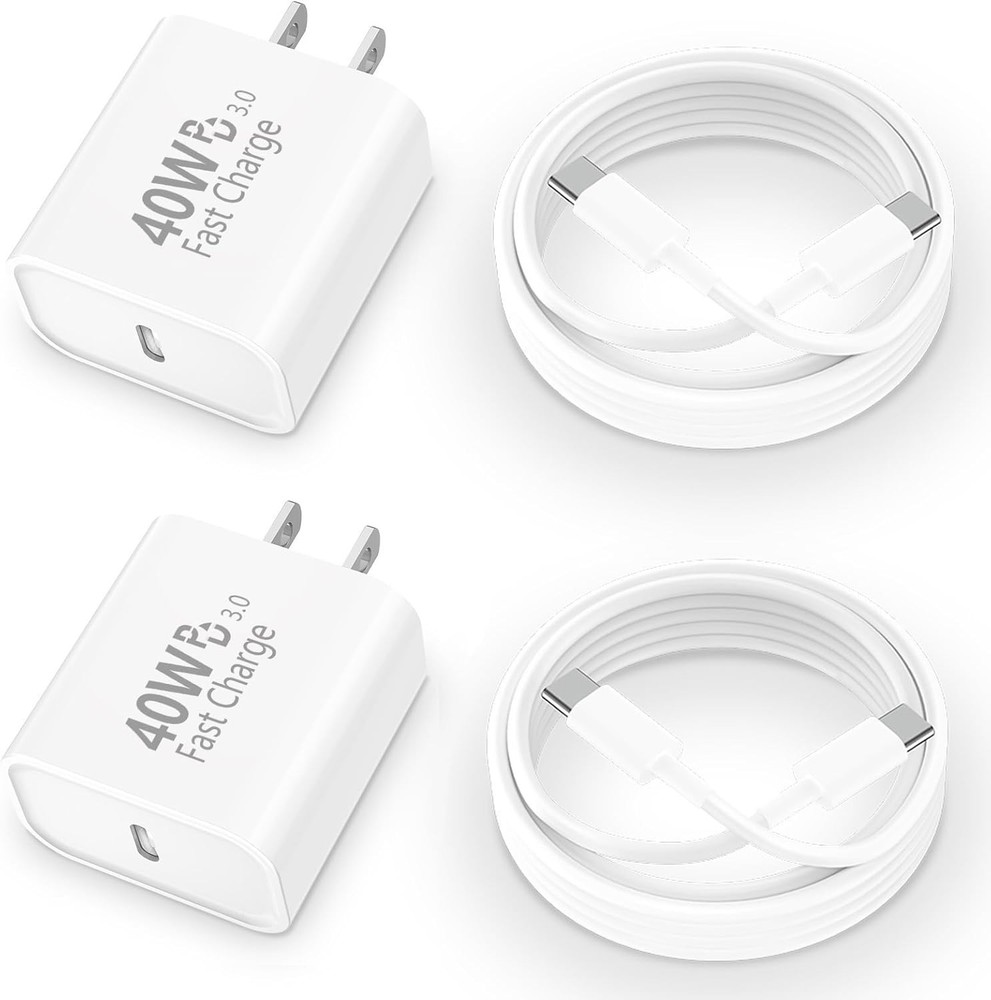 2 Pack 20W USB-C Fast Charger Block for iPhone 17/16 6ft Cable