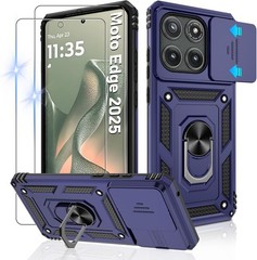 Motorola Moto Edge (2025) Case with Slide Camera Cover & Screen Protector, Blue