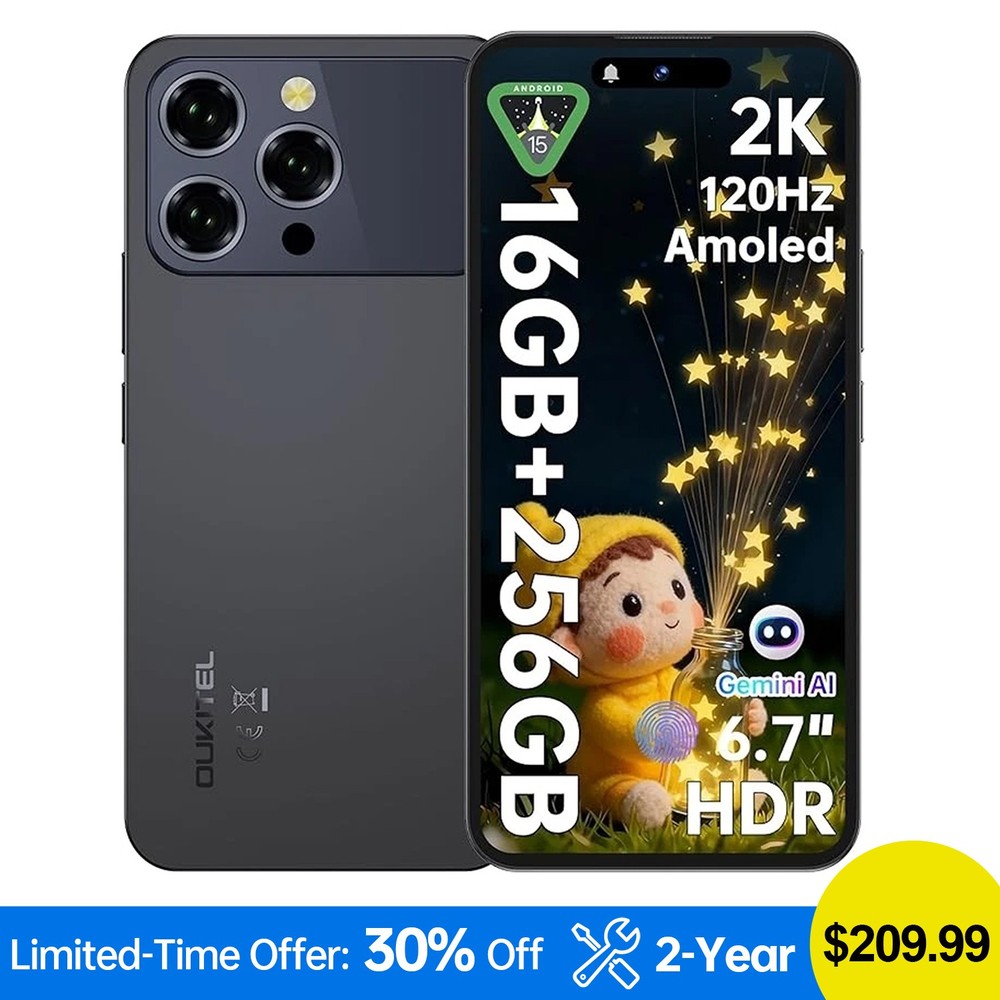 OUKITEL P1 Pro Cell Phone Android 15 16GB+256GB 50MP 120Hz Dual SIM 4G 6.7″ NFC