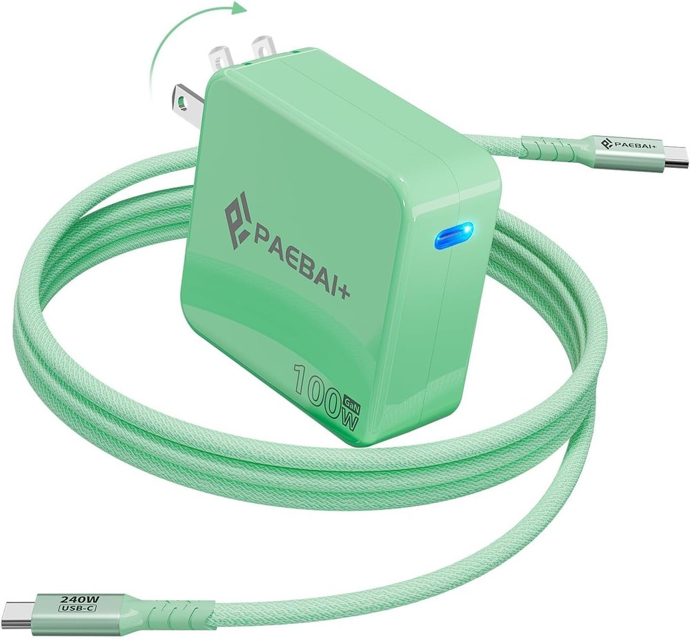100W USB-C Fast Wall Charger for MacBook Air, iPhone 16, 6.6ft Cable