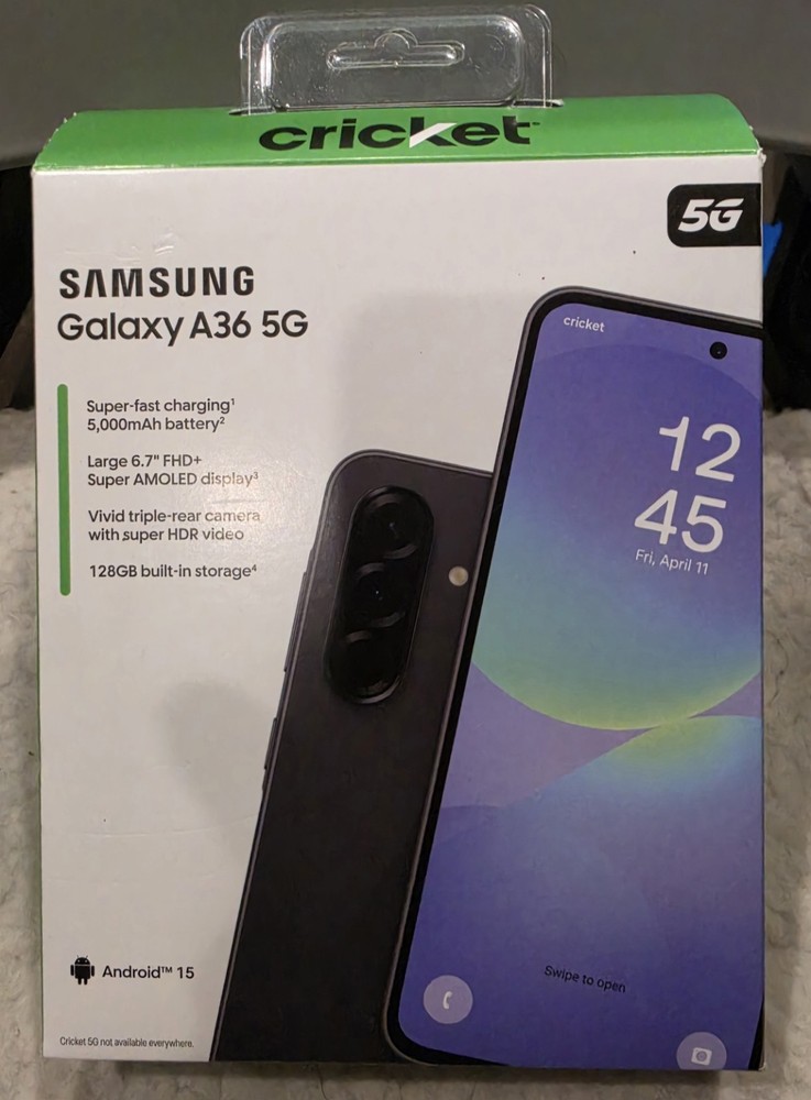 Cricket Wireless Prepaid Samsung Galaxy A36 5G 6GB RAM 128GB Black, New Sealed