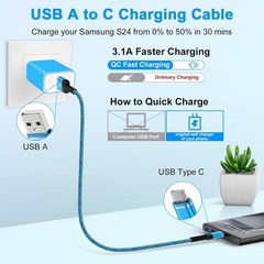 2 Pack 3.1A USB-C Fast Charger Adapter for Samsung Galaxy A17 A36 3ft
