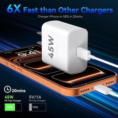 2 Pack 45W USB-C Fast Charger Adapter for iPhone 17/16/15 10 FT Cable