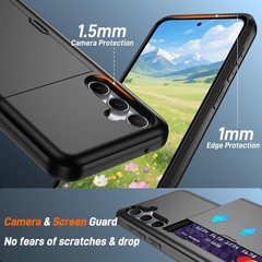 Samsung Galaxy A55 5G Case with Card Holder Dual Layer Heavy Duty Protective Cov