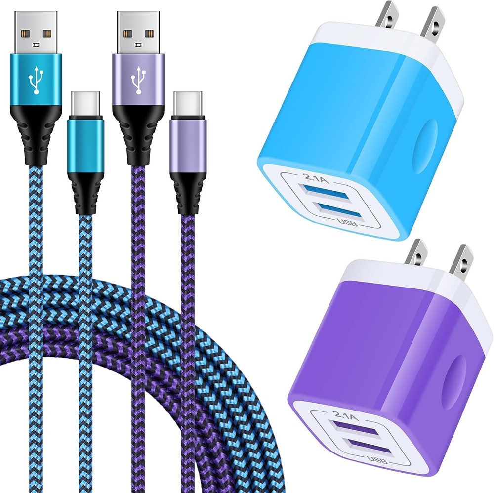 Dual Port Fast Wall Charger USB Type C Plug with 2Pack 6Ft Cable for Phones