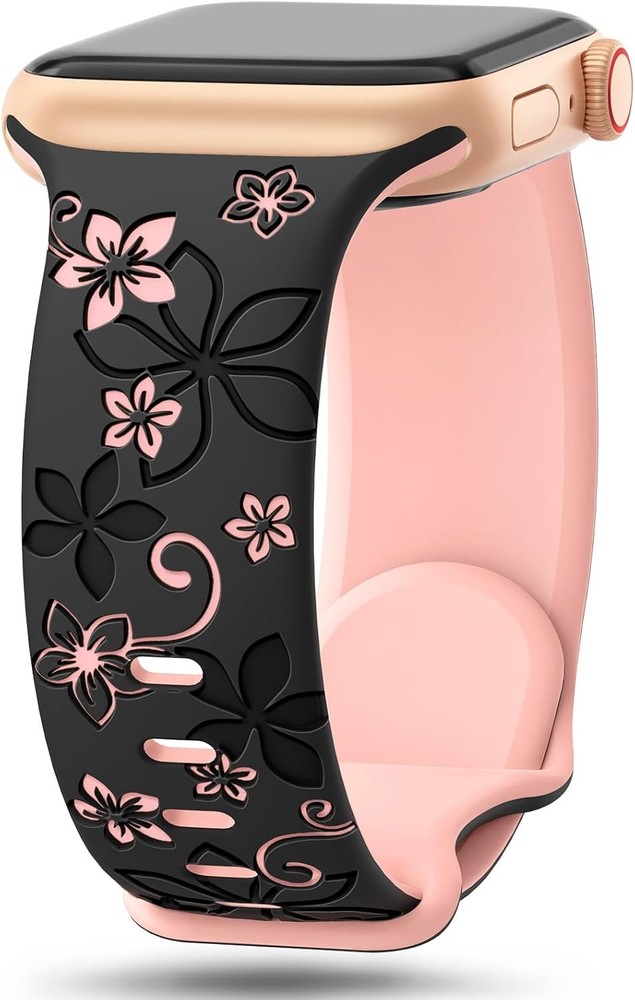 Floral Engraved Bands for Apple Watch 41mm 40mm 44mm 45mm 42mm 38mm 46mm 49mm