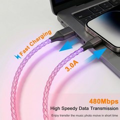 USB C Cable, 3FT Colorful Gradual Light up Type C Charger Fast Charging Led Cord