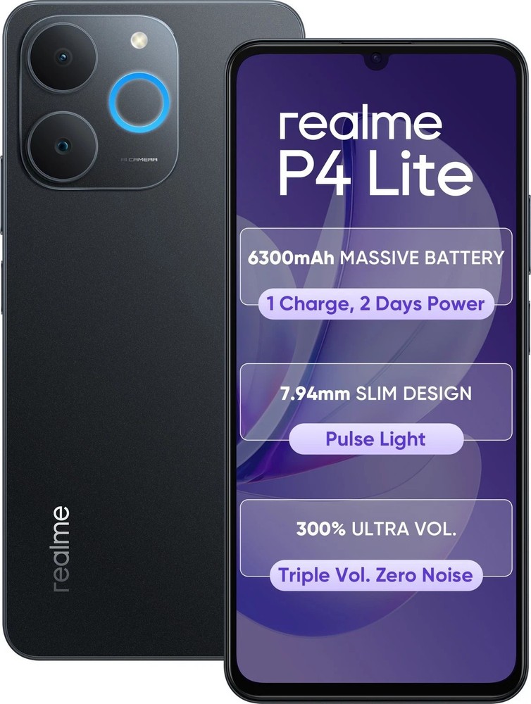 realme P4 Lite 4G Factory Unlocked Ultra-Slim 6300mAh Smartphone 64GB ROM Black