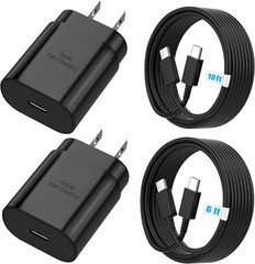 25W USB-C Fast Charger Block for Galaxy S24/S25 with 6ft and 10ft Cables