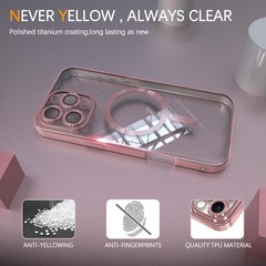 Magnetic Clear Case for iPhone 15 Pro Max with Full Camera Lens Protection, Pink