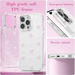 Cute Sparkly Bowknot Case for iPhone 13 Pro Max Slim Soft Durable TPU Pink 78 Ch