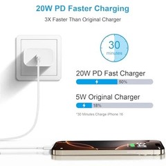 20W USB-C Fast Charger Block for iPhone 17/16 with 10Ft Cable