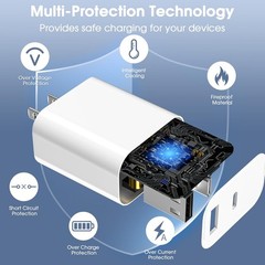 40W Dual Port USB-C Fast Wall Charger for iPhone 15/16/17 Pro, 10FT Cable