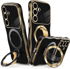 2PCS Case & O-Ring Stand for Samsung Galaxy S24 Ultra Soft Silicone Grip Black