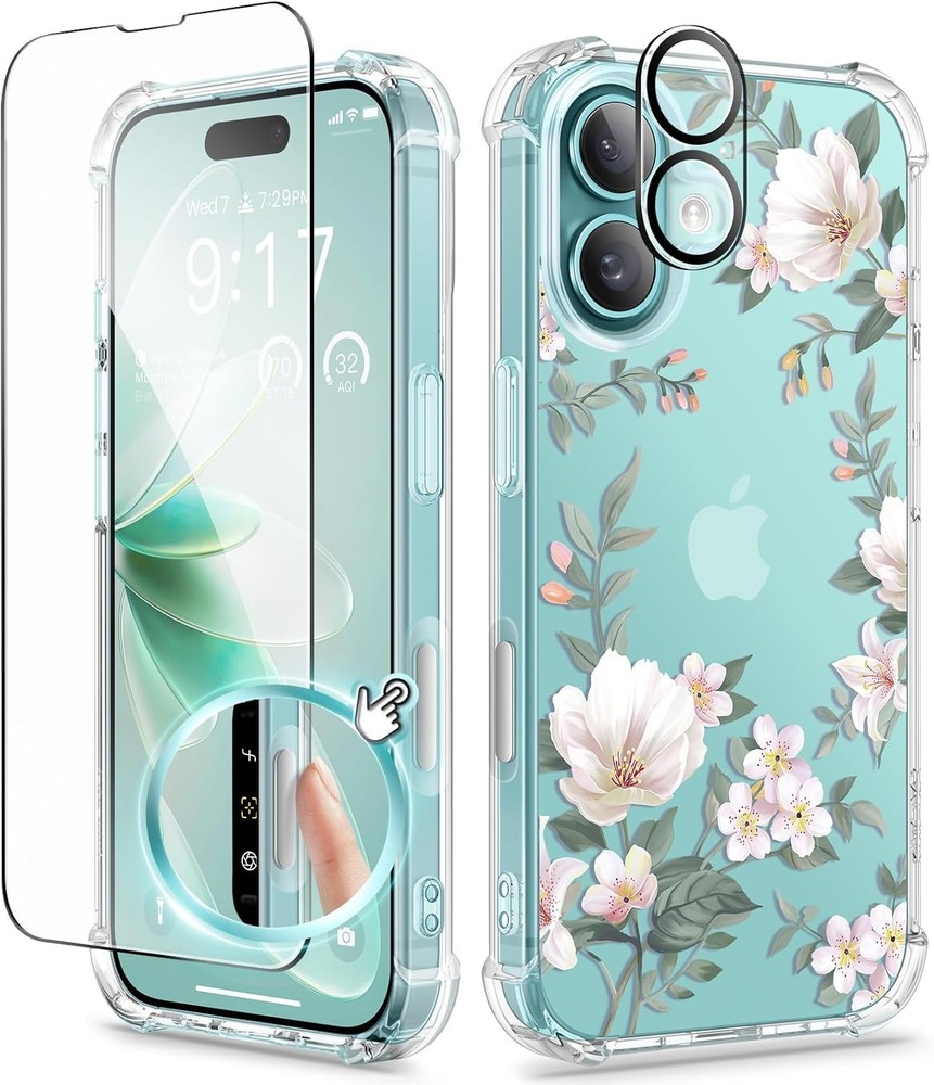 iPhone 16 Case Floral, Soft Shockproof Clear Phone Protective Cover, 6.1″ Design
