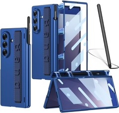 Galaxy Z Fold 7 Phone Case Wristband with Stylus Slot & S Pen, Blue Shadow