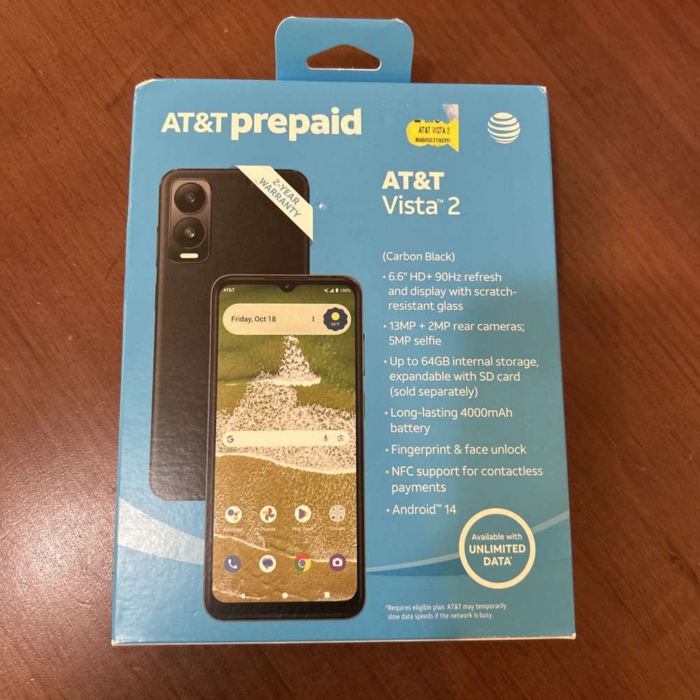 @ AT&T Vista 2, 6.6”HD+/64GB/13MP/4000mAh/NF Prepaid Phone FREE Shipping
