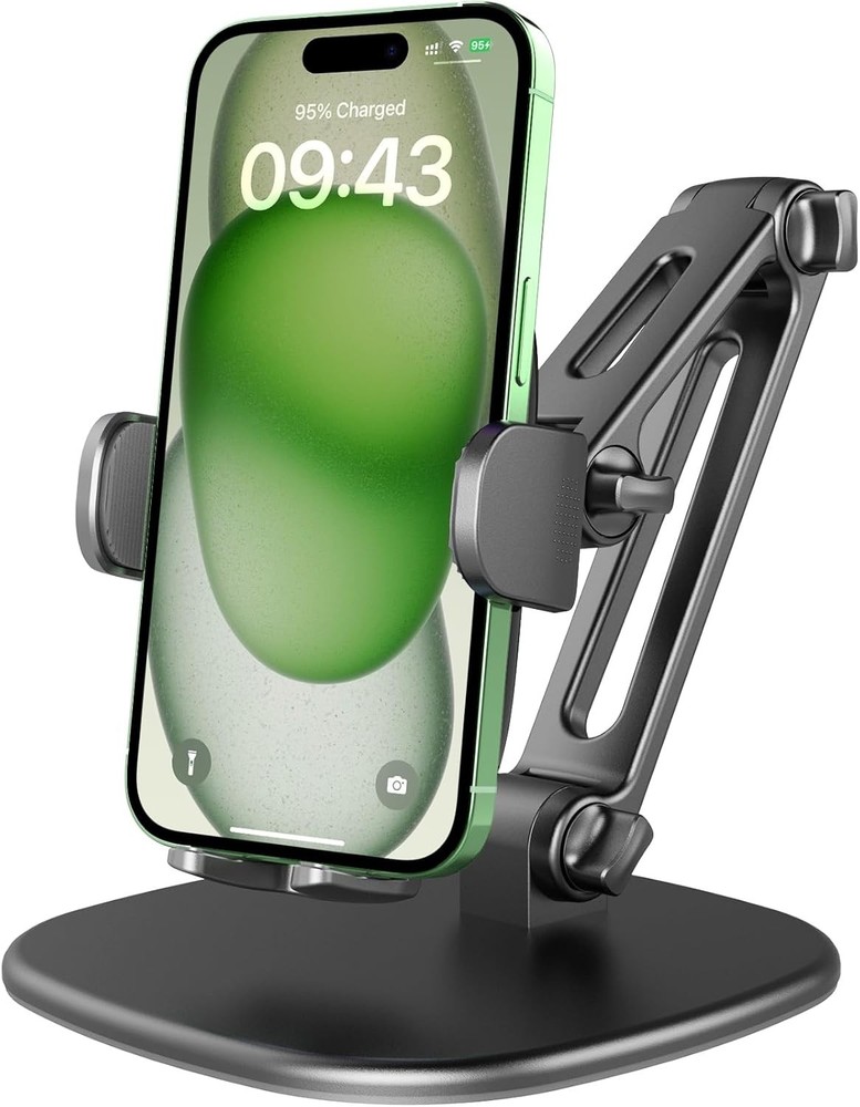 Phone Stand for Desk Adjustable Height 360 Degree Rotation Thick Case Friendly