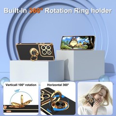 For Motorola Moto Edge 2025 Case With 360° Rotatable Floral Ring Kickstand Black