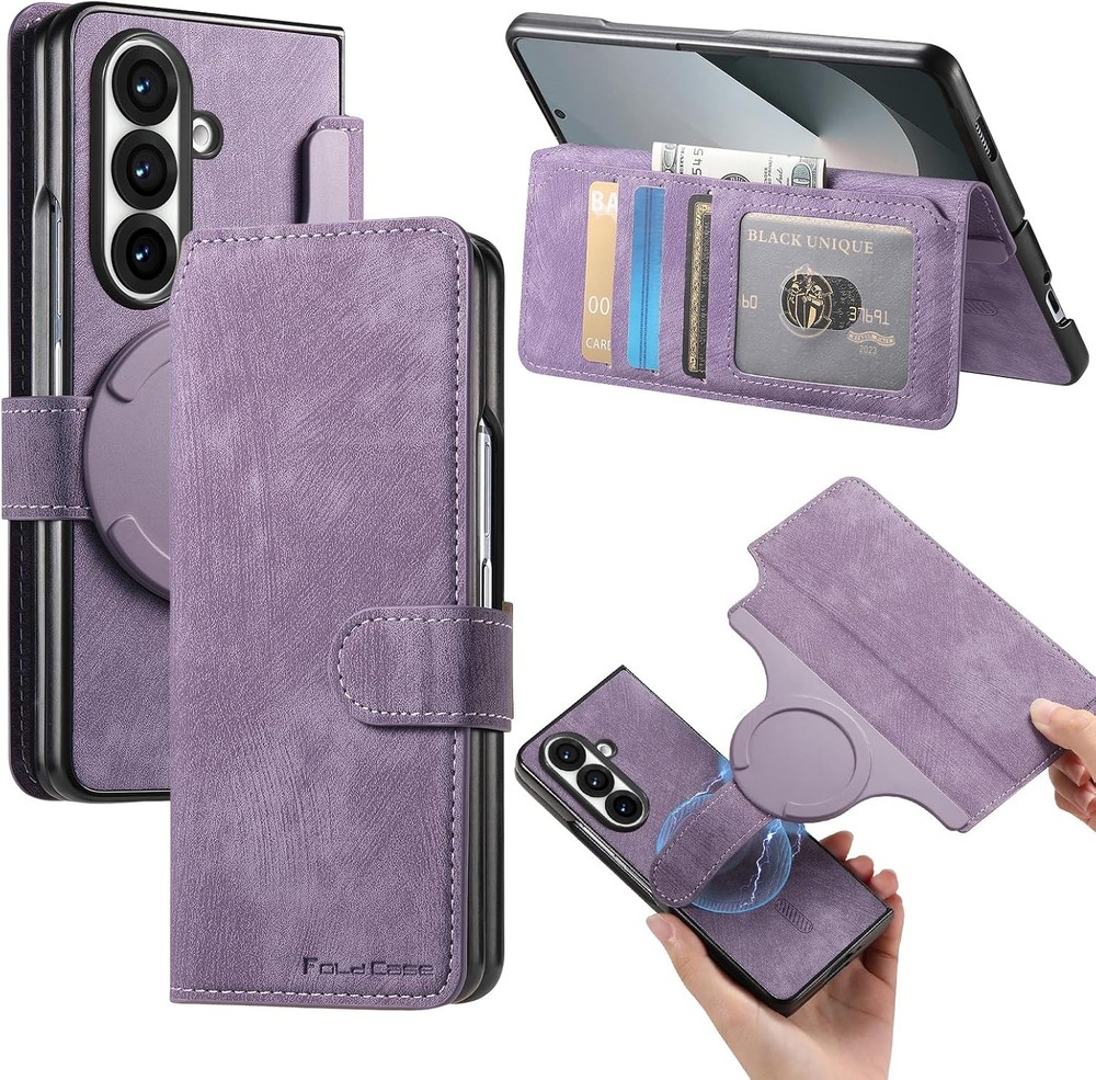 Samsung Galaxy Z Fold 7 Case with Detachable Magnetic Wallet, Retro PU Leather F