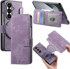 Samsung Galaxy Z Fold 7 Case with Detachable Magnetic Wallet, Retro PU Leather F