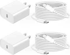 20W Type-C Fast Charging Adapter for iPhone 17/16 – 2 Pack with 6FT Cable