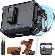 AirPods Pro 3 Generation Case, Secure Lock & Phone Stand Design, Black