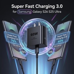 60W USB-C Fast Charger Wall Plug for Samsung Galaxy S26 Ultra/S23