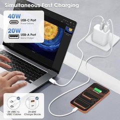 40W Dual Port USB-C Fast Wall Charger for iPhone 15/16/17 Pro, 10FT Cable