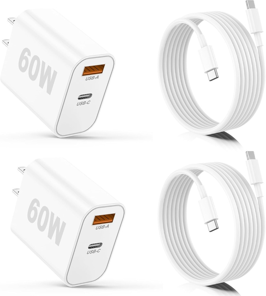 40W Dual Port USB-C Fast Wall Charger for iPhone 15/16/17 Pro, 10FT Cable